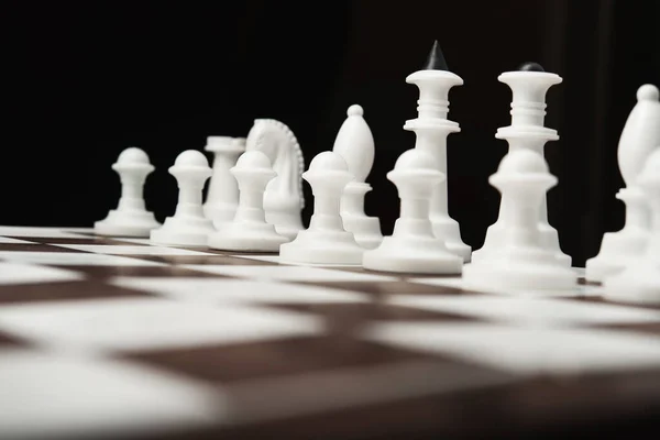 Chess Pieces Board Black Background — Stock Photo, Image