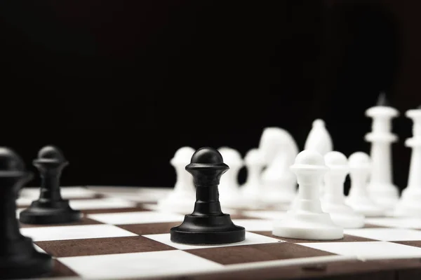 White Black Chess Pieces Blackboard — Stock Photo, Image