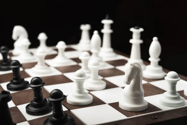 White Black Chess Pieces Blackboard — Stock Photo, Image