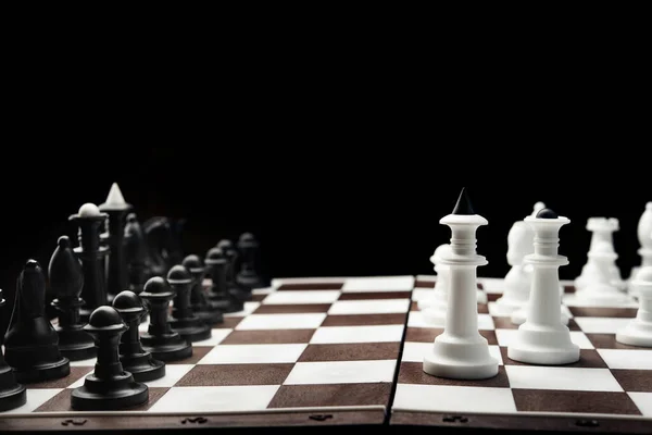 White Black Chess Pieces Blackboard — Stock Photo, Image