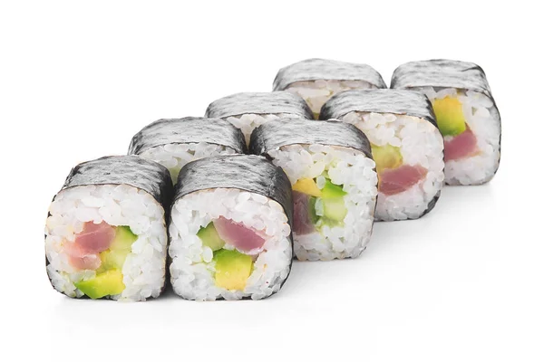 Rollos Sushi Aislados Sobre Fondo Blanco Sabroso Marisco — Foto de Stock
