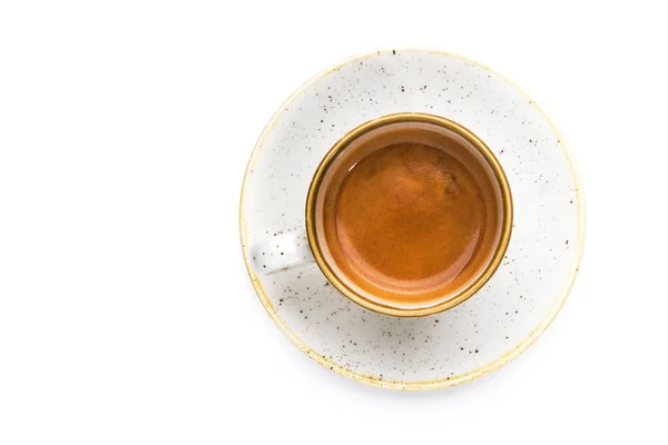 Beyaz Arka Planda Izole Edilmiş Bir Fincan Kahve Üstteki Görünüm — Stok fotoğraf