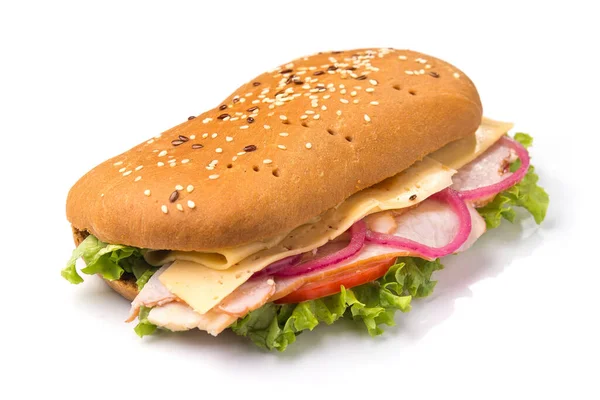 Salatalı Renkli Sandviç Beyaz Arka Planda Izole Edilmiş Peynir Fast — Stok fotoğraf