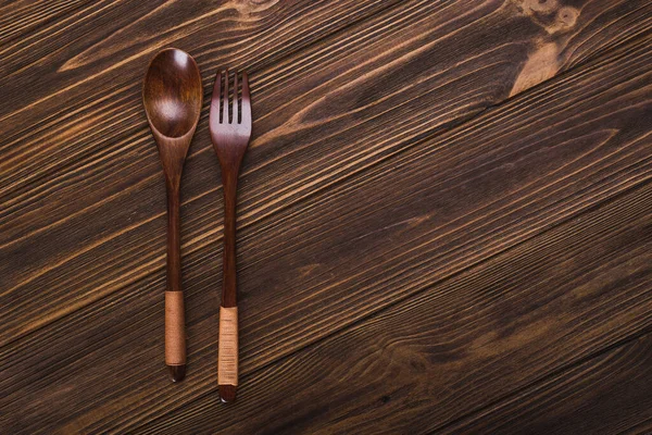 Cuchillo Tenedor Sobre Mesa Madera Cubiertos Sobre Fondo — Foto de Stock