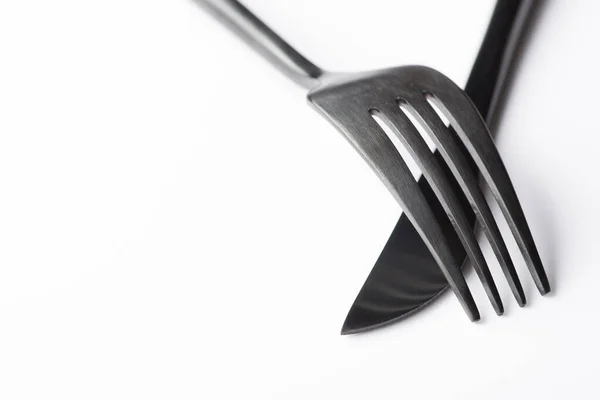 Tenedor Negro Cuchillo Aislado Sobre Fondo Blanco — Foto de Stock