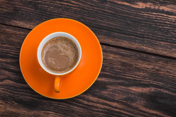 Orange Kaffeetasse Auf Altem Holztisch Aromagetränk — Stockfoto