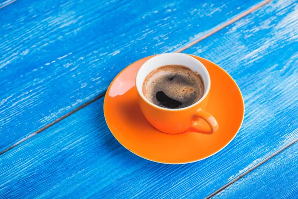 Morgens Kaffeetasse Auf Holzblauem Alten Tisch Leckeres Frühstück — Stockfoto