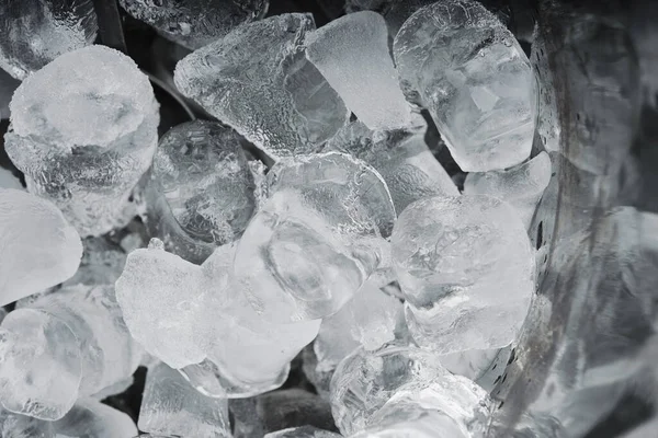 黒を背景にシャンパンの入ったバケツの中の氷のキューブ — ストック写真