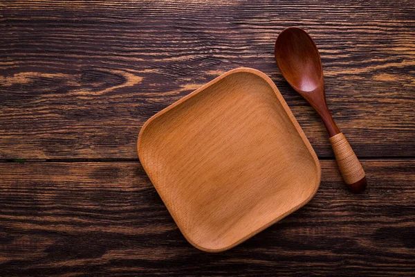 Plancha Madera Cuchara Sobre Fondo Vista Superior — Foto de Stock