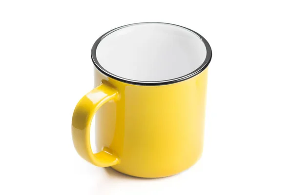 Пустой Желтый Кофе Кружку Изолированы Белом Фоне — стоковое фото