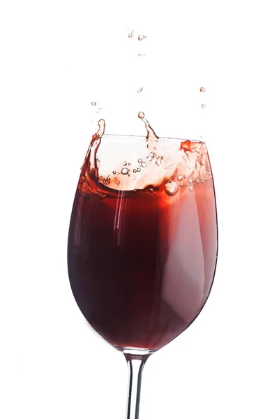Bicchiere Vino Rosso Con Spruzzata Isolata Sfondo Bianco — Foto Stock