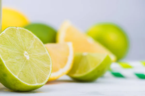 Citrus Fresh Lemon Fruit White Wood Table — Stock Photo, Image