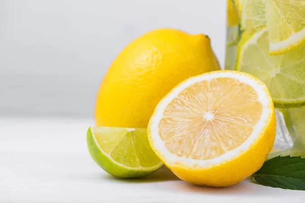 Citrus Fresh Lemon Fruit White Wood Table — Stock Photo, Image