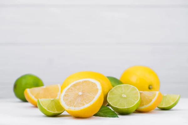 Citrus Fresh Lemon Fruit White Wood Table — Stock Photo, Image