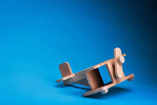 Wooden Plane Toy Blue Background Vintage Kids Airplane — Stock Photo, Image