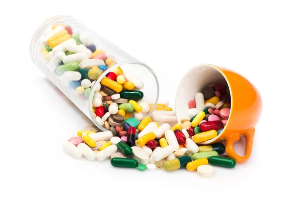 Concept Pilules Médicales Vitamines Sur Fond Blanc — Photo