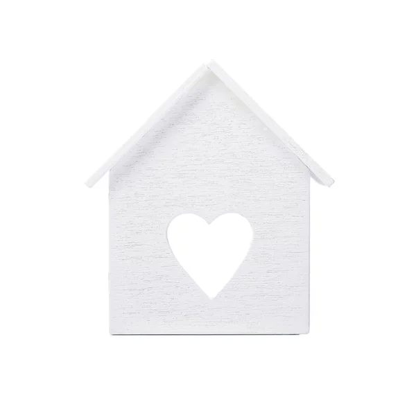白い背景にハートマークが付いたホワイトハウスモデルのアイコン 家族の幸せと愛の概念 — ストック写真