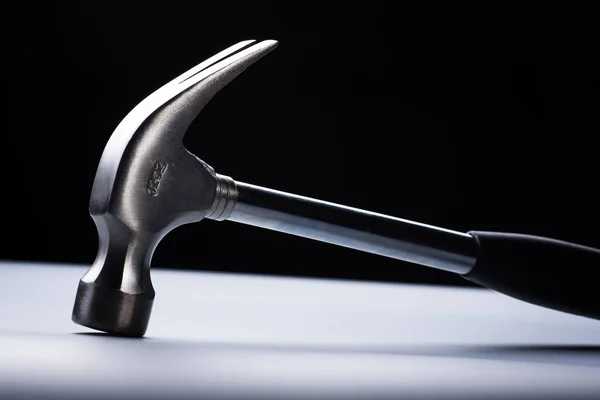 Metal Hammer White Table Work Tool Black Background — Stock Photo, Image