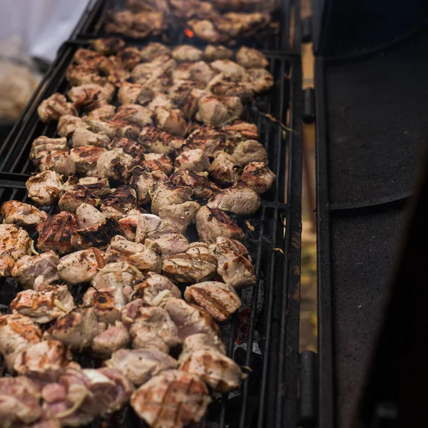 Deliciosa Carne Cerdo Shashlik Kebab Barbacoa Calle — Foto de Stock