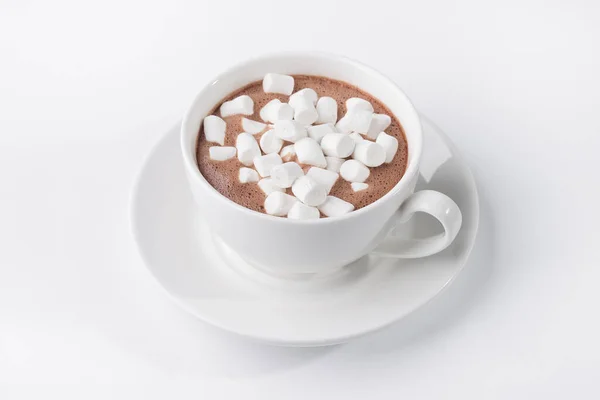 Copo Café Branco Com Sobremesa Marshmallow Doce Isolado Fundo Branco — Fotografia de Stock