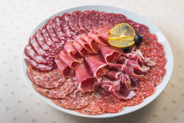 Piatto Carne Insieme Con Salame Pancetta Hamon Bianco — Foto Stock