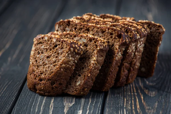 Rye Bread Sesame Wooden Table — Stock Photo, Image