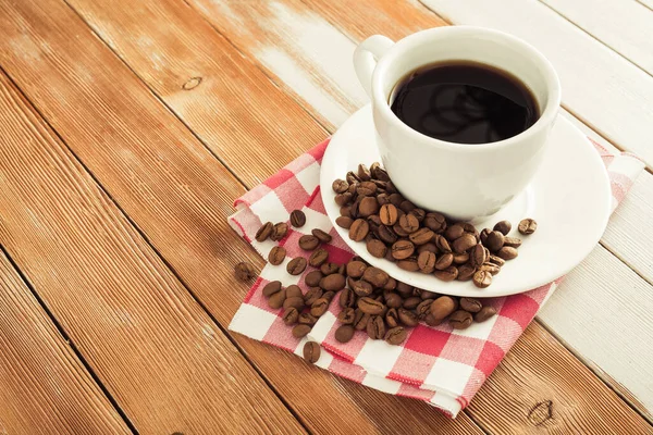Aroma Cup Coffee Roasted Beans Wooden Table — Stock Photo, Image
