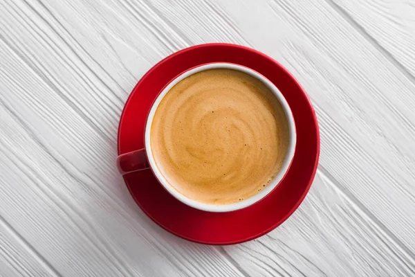 Tasse Café Arôme Rouge Sur Une Table Vue Dessus — Photo