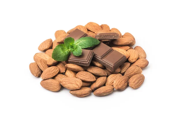 Tasty Chocolate Bar Nuts Isolated White Background — Stock Photo, Image