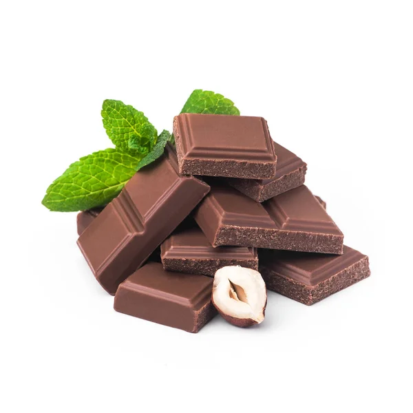 Ízletes Csokoládé Bar Dióval Elszigetelt Fehér Alapon — Stock Fotó