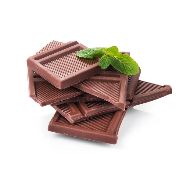 Saborosas Barras Chocolate Isoladas Fundo Branco — Fotografia de Stock
