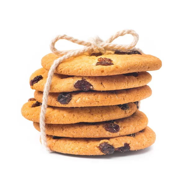 Biscotti Dolci Con Uvetta Corda Arrotolata Isolata Fondo Bianco — Foto Stock