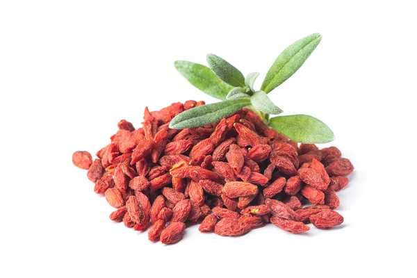 Les Baies Goji Aux Feuilles Vertes Contiennent Nombreuses Substances Utiles — Photo