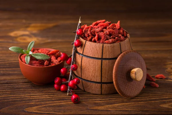 Bacche Goji Secche Rosse Contengono Molte Sostanze Utili Vitamine Minerali — Foto Stock