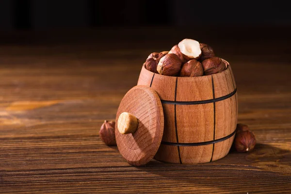 Barrel Hazelnut Wooden Table — Stock Photo, Image