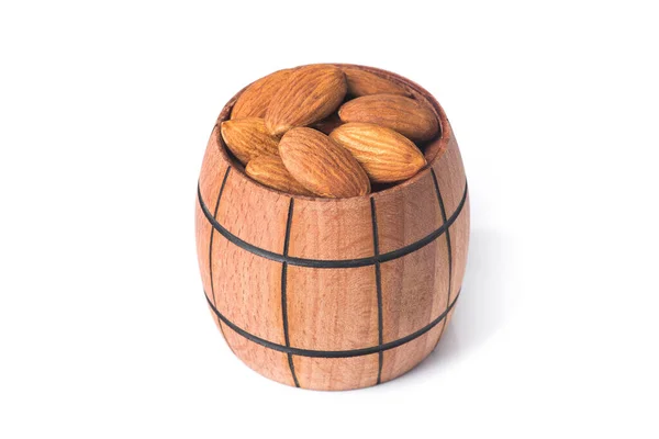 Seed Almonds Wooden Barrel Isolated White Background — Stock Photo, Image