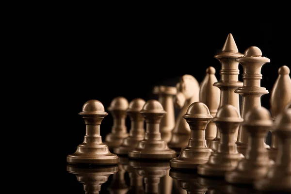 Golden Chess Figure Black Table Intellectual Game — Stock Photo, Image