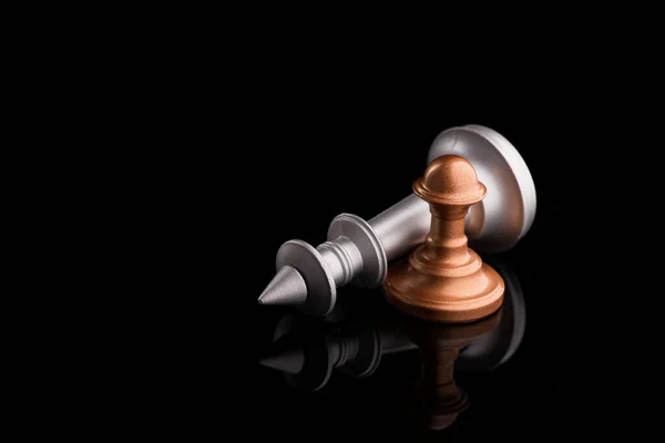 Chess King Stand Pawn Black Background Unfair Confrontation — Stock Photo, Image