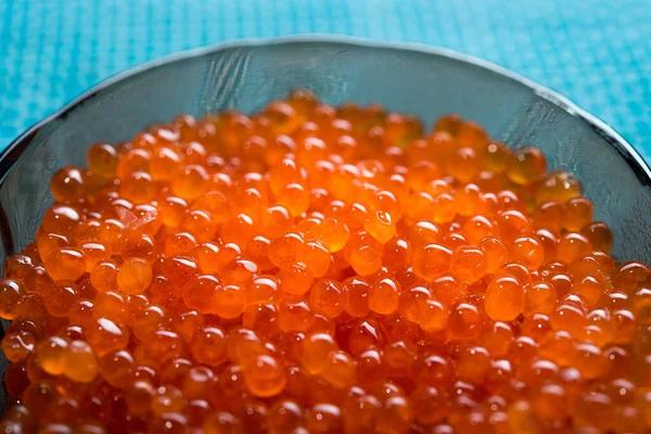 Caviar Rojo Tazón Mesa Fondo Mariscos —  Fotos de Stock