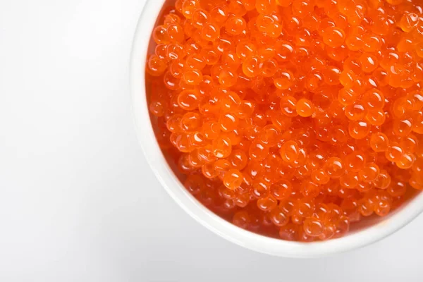 Caviar Rojo Tazón Aislado Sobre Fondo Blanco Comida Mariscos Vista —  Fotos de Stock