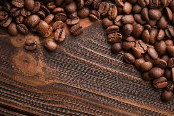 Primo Piano Chicchi Caffè Naturali Tavolo Legno — Foto Stock