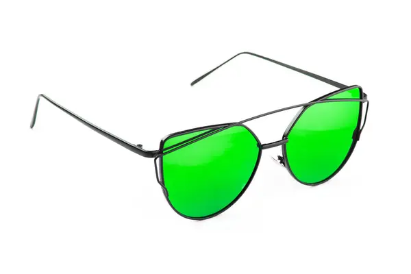 白色背景的绿色现代眼镜 — 图库照片