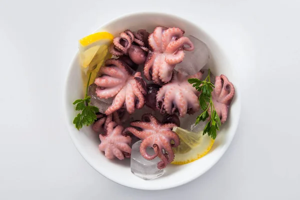 Ingelegde Octopus Met Citroen Peterselie Een Bord Lekker Exotisch Voedsel — Stockfoto