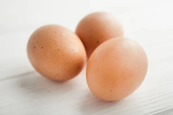 Raw Eggs Basket Wooden Background — Stock Photo, Image