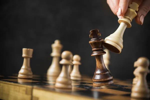 Last Winning Move Chess Game Black King Defeated — Stock Photo, Image