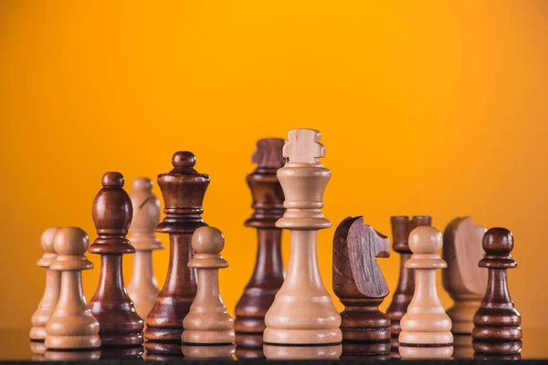 Chess Set Pieces Yellow Background — Stock Photo, Image