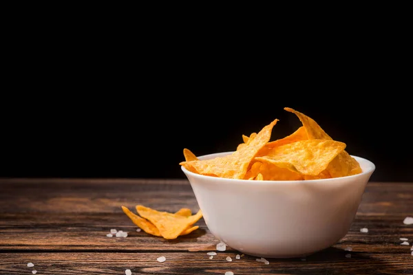 Mexican Nacho Chips Bowl Wooden Table — Stock Photo, Image