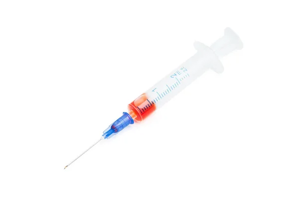 Spruta Med Injektion Isolerad Vit Bakgrund Vaccination Blodprovstagning — Stockfoto