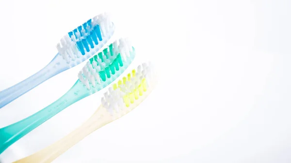 Closeup Toothbrush Sink White Background Teeth Cleaning Hygiene Banner Size — Stock Photo, Image
