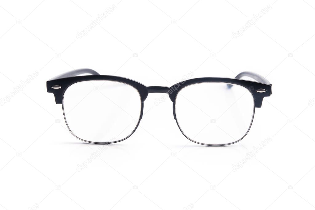 Black eye glasses isolated on a white background. accessory improvement vision.